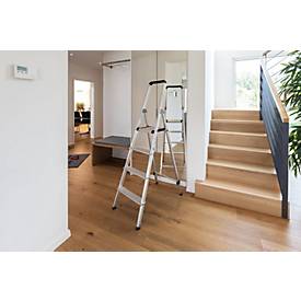 Munk Stufen-Stehleiter, Aluminium, 80 mm Stufen, max. 150 kg, rutschsicher, konische Führung, 235 mm Stufenabstand, 70° Neigung, 6 Stufen
