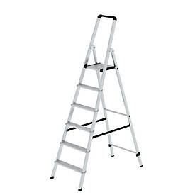 Munk Stufen-Stehleiter, Aluminium, 80 mm Stufen, max. 150 kg, rutschsicher, konische Führung, 235 mm Stufenabstand, 70° Neigung, 6 Stufen