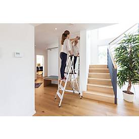 Munk Stufen-Stehleiter, Aluminium, 80 mm Stufen, max. 150 kg, rutschsicher, konische Führung, 235 mm Stufenabstand, 70° Neigung, 7 Stufen