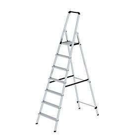 Munk Stufen-Stehleiter, Aluminium, 80 mm Stufen, max. 150 kg, rutschsicher, konische Führung, 235 mm Stufenabstand, 70° Neigung, 7 Stufen