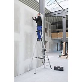 Munk Stufen-Stehleiter, Aluminium, einseitig begehbar, geriffelte Stufen, bis 150 kg, nivello® Leiterschuhe, 12 Stufen