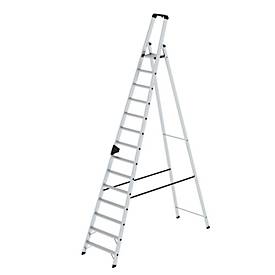 Munk Stufen-Stehleiter, Aluminium, einseitig begehbar, geriffelte Stufen, bis 150 kg, nivello® Leiterschuhe, 14 Stufen