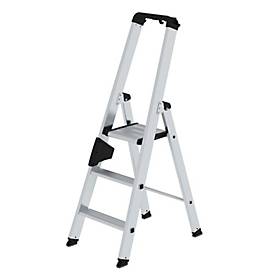 Munk Stufen-Stehleiter - Aluminium - einseitig begehbar - geriffelte Stufen - bis 150 kg - nivello Leiterschuhe - 3 Stufen