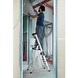 Munk Stufen-Stehleiter, Aluminium, einseitig begehbar, geriffelte Stufen, bis 150 kg, nivello® Leiterschuhe, 9 Stufen