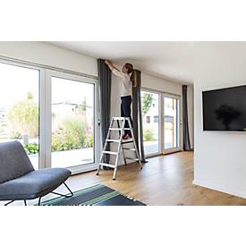 Munk Stufen-Stehleiter, beidseitig, Aluminium, 80 mm geriffelte Stufen, max. 150 kg, Spreizsicherung, 14 Stufen