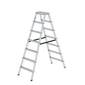 Munk Stufen-Stehleiter, beidseitig, Aluminium, 80 mm geriffelte Stufen, max. 150 kg, Spreizsicherung, 14 Stufen