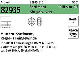 Muttersortiment DIN 934, 40-teilig, Regel-/Feingewinde, galvanisch verzinkt, 1 Stück
