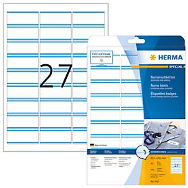 Namens- und Textiletiketten Herma, A4, 63,5 x 29,6 mm, weiß, blaue Streifen, 540 Stück