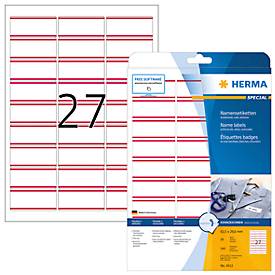 Namens- und Textiletiketten Herma, A4, 63,5 x 29,6 mm, weiß, rote Streifen, 540 Stück