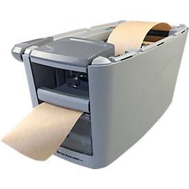 Nassklebebandspender Curby Mini-Taper, halbautomatisch, für gitterverstärktes Klebeband mit L 100 lfm x B 70 mm & Klebeseite innen, Wassertank, grau