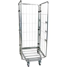 Nestbarer Rollbehälter, 3-seitig, verzinkt, Traglast 500 kg