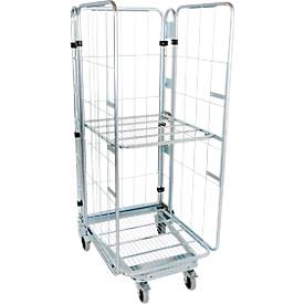 Nestbarer Rollbehälter, 3-seitig, verzinkt, Traglast 500 kg