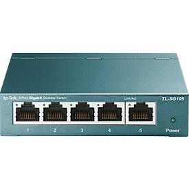 Netzwerkswitch TP-Link TL-SG105, 5 x RJ45 Ports, 10/100/1000 Mbit/s, Duplex-Modus, Autoabstimmung, Flusskontrolle, B 99,8 x T 98 x H 25 mm