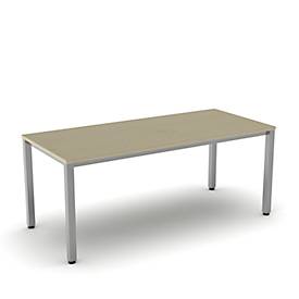 NEVADA bureau, 4-poots, rechthoekig, vierkante buis, B 1800 x D 800 x H 740 mm, esdoorn/aluminium.