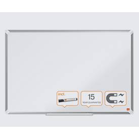 nobo Whiteboard Premium Plus, Stahl weiß emailliert, magnethaftend, B 900 x H 600 mm, inkl. abnehmbarer Stiftablage und 1 Boardmarker