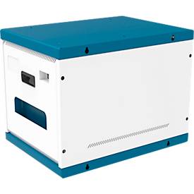 Notebook-Ladeschrank Good Connections GEMMA N16, umrüstbar zum Ladewagen, für 16 Geräte, Schuko-Buschen, abschließbar, Leistung 2300 W, weiß-blau