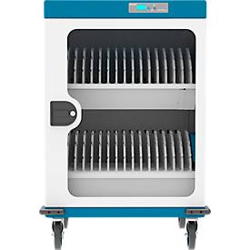 Notebook-Ladewagen Good Connections GEMMA N32, für 32 Geräte, Schuko-Buschen, abschließbar, Leistung 3680 W, weiß-blau