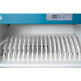 Notebook-Ladewagen Good Connections GEMMA N32, für 32 Geräte, Schuko-Buschen, abschließbar, Leistung 3680 W, weiß-blau