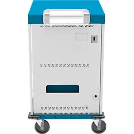Notebook-Ladewagen Good Connections GEMMA N32, für 32 Geräte, Schuko-Buschen, abschließbar, Leistung 3680 W, weiß-blau
