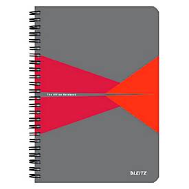 Notizbuch Leitz Office, DIN A5, kariert, Spiralbindung, Kunststoff-Einband, FSC®-zertifiziert, rot
