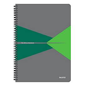 Notizbuch Leitz Office, Format A4, 90 karierte Blatt, lässt sich um 360° öffnen, Spiralbindung, Kunststoff-Einband, FSC®-zertifiziert, grün