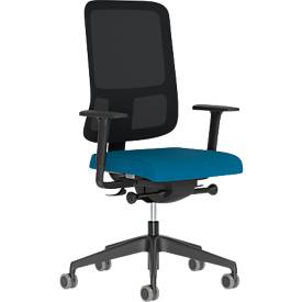 Nowy Styl Bürostuhl UTILA, mit Armlehnen, Synchronmechanik, Muldensitz, Rückenlehne mit Netzbezug, schwarz/blau