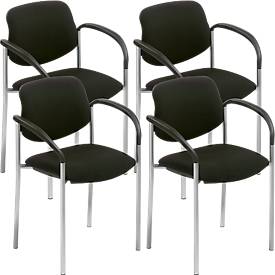 NowyStyl bezoekersstoel STYL, met armleuningen, stapelbaar tot 6 eenheden, tot 110 kg, zwarte bekledingsstof, aluminium zilver frame, 4 eenheden