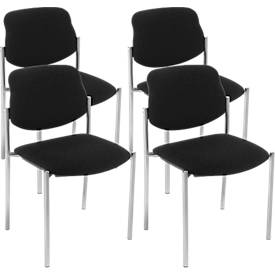 NowyStyl bezoekersstoel STYL, zonder armleuningen, stapelbaar tot 6 eenheden, zwarte bekleding, aluminium zilver frame, tot 110 kg, 4 eenheden