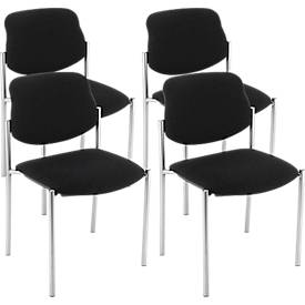 NowyStyl bezoekersstoel STYL, zonder armleuningen, stapelbaar tot 6 eenheden, zwarte hoes, frame chroom zilver, tot 110 kg, 4 eenheden