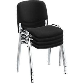 NowyStyl Stapelstühle-Set ISO BASIC, ohne Armlehnen, stapelbar bis 12 Stück, Bezug schwarz, Gestell chromsilber, 8 Stück