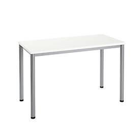 Office table Nevada, Home Office, rectangular, 4 legs, round tube, W 1200 x D 600 x H 740 mm, white/aluminium silver