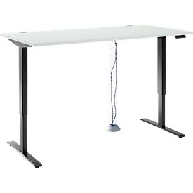 Offre complète Schäfer Shop Bureau Genius AERO FLEX, réglage électrique de la hauteur à 1 niveau, rectangle, pied en T, L 1600 mm, gris clair/noir + spirale pour câbles