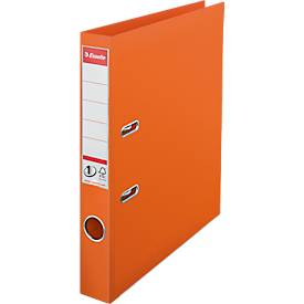 Ordner Esselte® No. 1, A4, Rückenbreite 50 mm, für ca. 350 Blatt, Hebelmechanik, Rückenschild, Griffloch & Raumsparschlitze, FSC®-Karton, orange