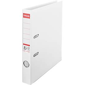 Ordner Esselte® No. 1, A4, Rückenbreite 50 mm, für ca. 350 Blatt, Hebelmechanik, Rückenschild, Griffloch & Raumsparschlitze, FSC®-Karton, weiß