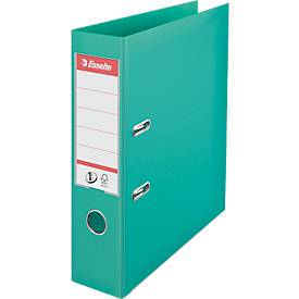 Ordner Esselte® No. 1, A4, Rückenbreite 75 mm, für ca. 500 Blatt, Hebelmechanik, Rückenschild, Griffloch & Raumsparschlitze, FSC®-Karton, hellgrün