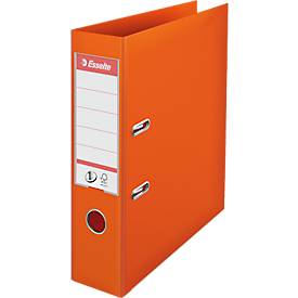 Ordner Esselte® No. 1, A4, Rückenbreite 75 mm, für ca. 500 Blatt, Hebelmechanik, Rückenschild, Griffloch & Raumsparschlitze, FSC®-Karton, orange