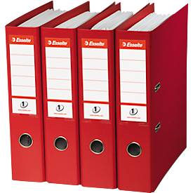 Ordner Esselte® No. 1, A4, Rückenbreite 75 mm, für ca. 500 Blatt, Hebelmechanik, Rückenschild, Griffloch & Raumsparschlitze, FSC®-Karton, rot