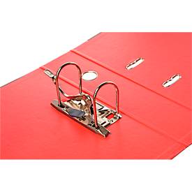 Ordner Esselte® No. 1, A4, Rückenbreite 75 mm, für ca. 500 Blatt, Hebelmechanik, Rückenschild, Griffloch & Raumsparschlitze, FSC®-Karton, rot