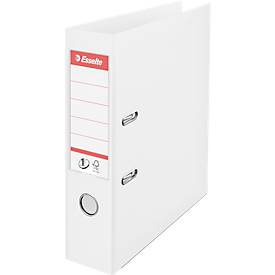 Ordner Esselte® No. 1, A4, Rückenbreite 75 mm, für ca. 500 Blatt, Hebelmechanik, Rückenschild, Griffloch & Raumsparschlitze, FSC®-Karton, weiß