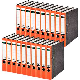 Ordner LEITZ® 1050, DIN A4, Rückenbreite 52 mm, Griffloch, geklebtes Rückenschild, Hartpappe, 20 Stück, orange