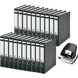 Ordner Leitz 1050, Rückenbreite 52 mm, 20 Stück + Locher Leitz 5008, 3 mm/30 Blatt, schwarz