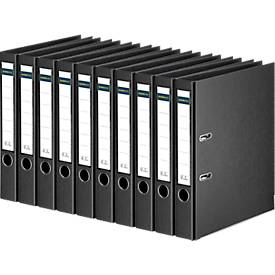 Ordner Schäfer Shop Select, DIN A4, Rückenbreite 50 mm, Griffloch, auswechselbares Rückenschild, Polypropylen, 10 Stück, schwarz