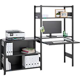 ORDO Home Regalkombination, Grund- und Anbauregal, 6 Fachböden, multifunktional, mobil, B 2070 x T 435 x H 1750 mm, tiefschwarz matt RAL 9005