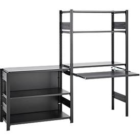 ORDO Home Regalkombination, Grund- und Anbauregal, 6 Fachböden, multifunktional, mobil, B 2070 x T 435 x H 1750 mm, tiefschwarz matt RAL 9005