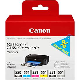 Original Canon Tintenpatronen PGI-550 PB/CLI-551 CMYBG, Mixpack, cyan, magenta, gelb, schwarz, schwarz-pigmentiert, grau