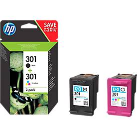 Original HP Tintenpatronen 301 CMYK, Mixpack, schwarz, Tri-Colour
