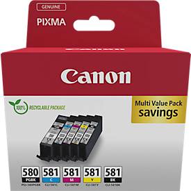 Originele Canon inkt multipack PGI-580/CLI-581 PGBK/C/M/Y/K, Mixpack, cyaan, magenta, geel, zwart/zwart gepigmenteerd