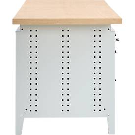 Otto Kind Breitfachwerkbank Typ 405, Buche Multiplexplatte, bis 1.200 kg, B 1524 x T 750 x H 850 mm, Stahl, Zentralverschluss, lichtgrau/anthrazitgrau