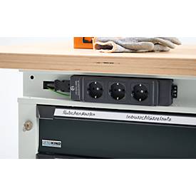 Otto Kind Breitfachwerkbank Typ 405, Buche Multiplexplatte, bis 1.200 kg, B 1524 x T 750 x H 850 mm, Stahl, Zentralverschluss, lichtgrau/anthrazitgrau