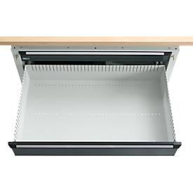 Otto Kind Breitfachwerkbank Typ 405, Buche Multiplexplatte, bis 1.200 kg, B 1524 x T 750 x H 850 mm, Stahl, Zentralverschluss, lichtgrau/anthrazitgrau